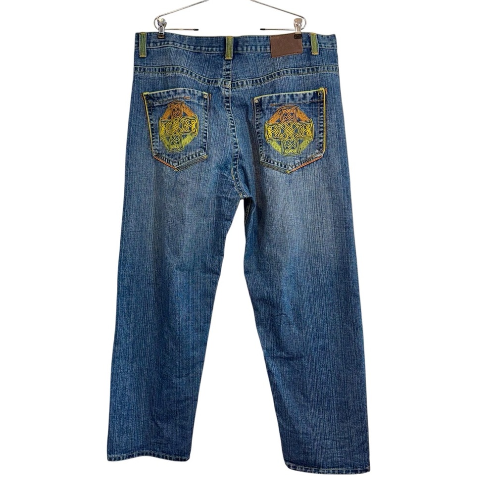 Vtg Royal Blue Jeans Mens 42X32 Blue Baggy Wide Leg Faded Hip Hop Grunge Y2K 90s